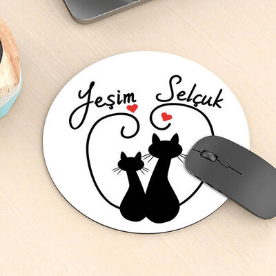 Aşık Kedicikler İsimli Yuvarlak Mousepad - 4