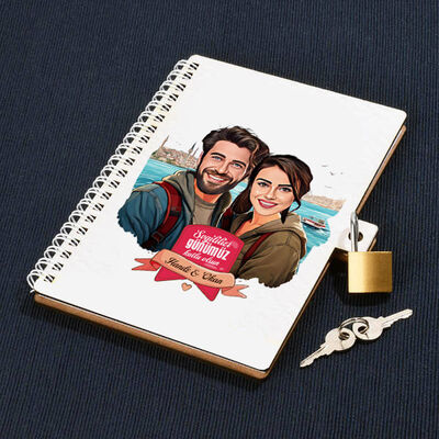 Aşıklar Şehri İstanbul ve Biz Karikatürlü Kilitli Defter - 1