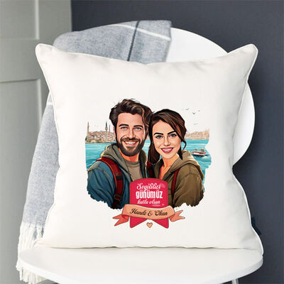 Aşıklar Şehri İstanbul ve Biz Karikatürlü Yastık - 1
