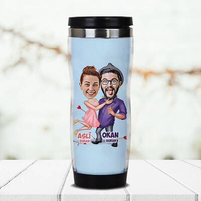 Aşk Bize Benzer Karikatürlü Termos Bardak - 1