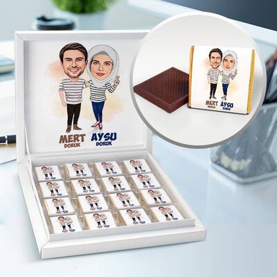 Aşk Dolu Çiftler Karikatürlü Çikolata Kutusu - 1