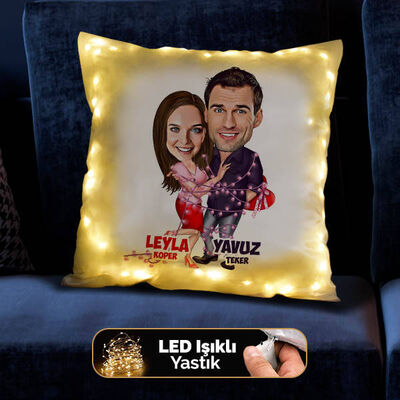 Aşk Sarhoşu Karikatürlü Işıklı Yastık - 1