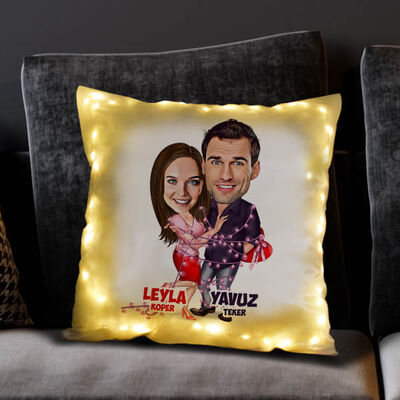Aşk Sarhoşu Karikatürlü Işıklı Yastık - 2