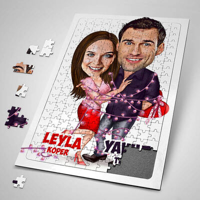 Aşk Sarhoşu Karikatürlü Puzzle - 1