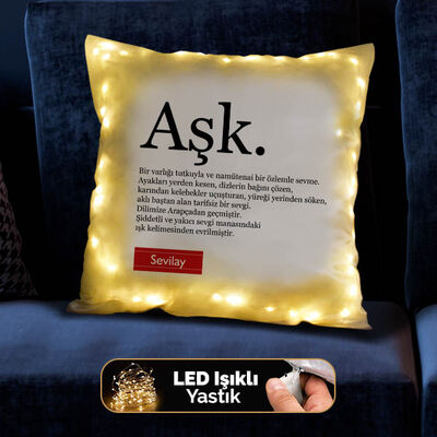 Aşk Tanımı İsme Özel Işıklı Yastık - 4