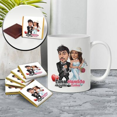 Aşka Mahkum Karikatürlü Kupa ve Çikolata - 1