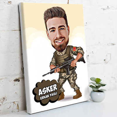 Asker İçin Karikatürlü Kanvas Tablo - 1