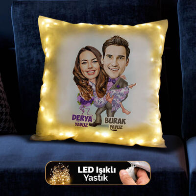 Aşkımı Buldum Karikatürlü Işıklı Yastık - 4