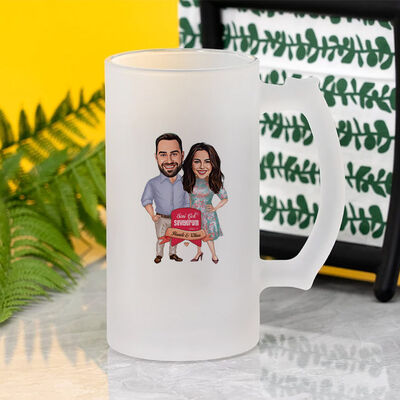 Aşkla Birbirine Bağlı Çiftler Karikatürlü Bira Bardağı - 2