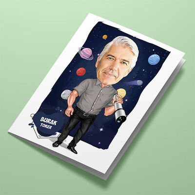 Astronomi Meraklısı Erkek Karikatürlü Tebrik Kartı - 1