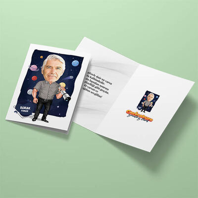 Astronomi Meraklısı Erkek Karikatürlü Tebrik Kartı - 3