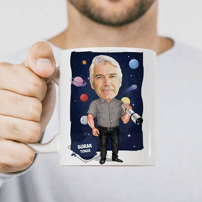 Astronomi Meraklısı Karikatürlü Kupa Bardak - 1