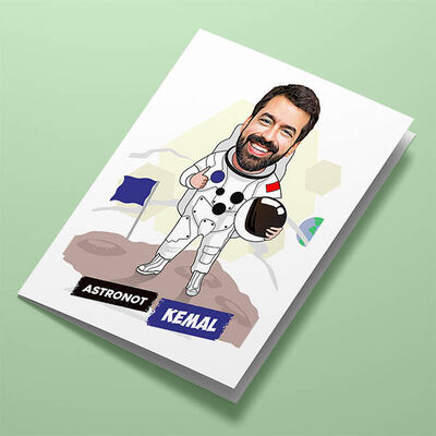 Astronot Erkek Karikatürlü Tebrik Kartı - 1