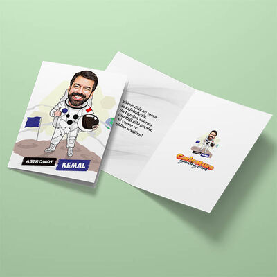 Astronot Erkek Karikatürlü Tebrik Kartı - 3