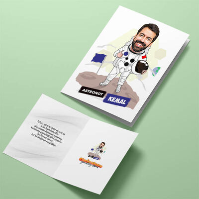 Astronot Erkek Karikatürlü Tebrik Kartı - 4