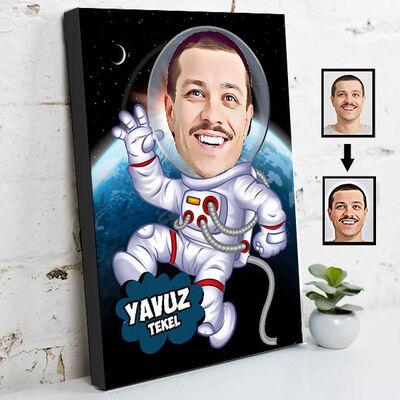 Astronot Karikatürlü Kanvas Tablo - 1
