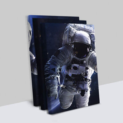 Astronot ve Uzay 3 Parçalı Kanvas Tablo - 1