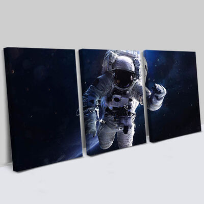 Astronot ve Uzay 3 Parçalı Kanvas Tablo - 2