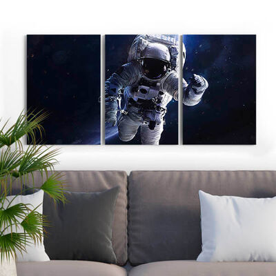 Astronot ve Uzay 3 Parçalı Kanvas Tablo - 3