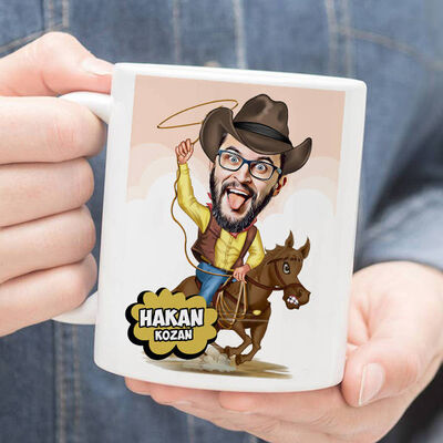 Atlı Kovboy Karikatürlü Kupa Bardak - 1