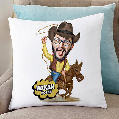 Atlı Kovboy Karikatürlü Yastık - 1