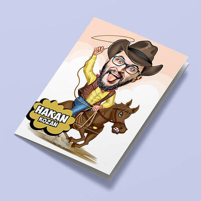 Attaki Kovboy Karikatürlü Tebrik Kartı - 1