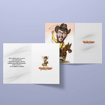 Attaki Kovboy Karikatürlü Tebrik Kartı - 2
