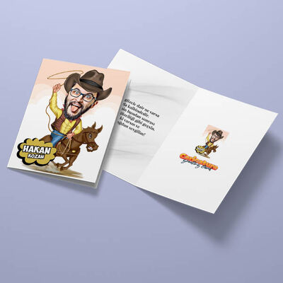 Attaki Kovboy Karikatürlü Tebrik Kartı - 3