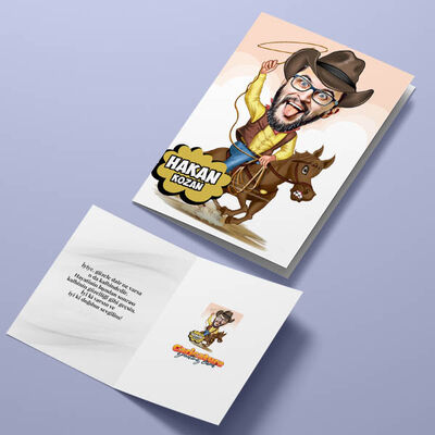 Attaki Kovboy Karikatürlü Tebrik Kartı - 4