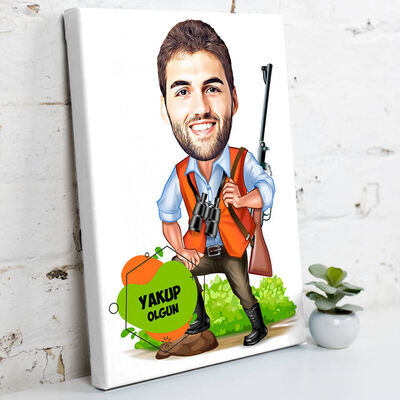 Avcı Erkek Karikatürlü Kanvas Tablo - 1