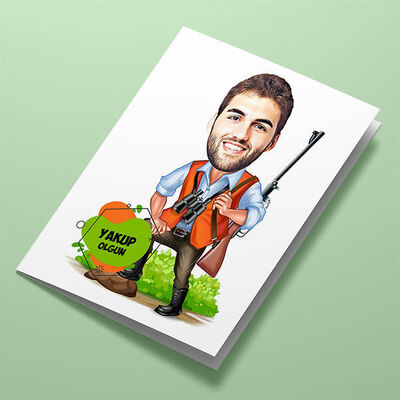 Avcı Erkek Karikatürlü Tebrik Kartı - 1