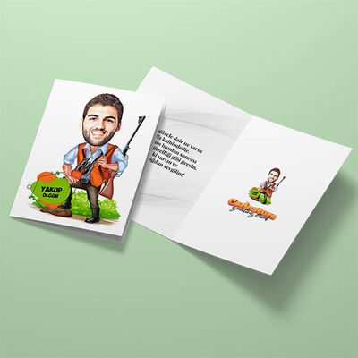 Avcı Erkek Karikatürlü Tebrik Kartı - 3