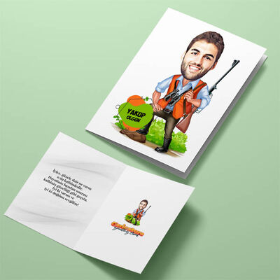 Avcı Erkek Karikatürlü Tebrik Kartı - 4