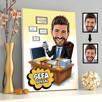 Avukat Karikatürlü Kanvas Tablo - 1