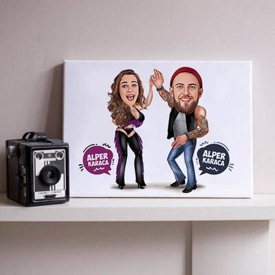 Aykırı Çiftler Karikatürlü Kanvas Tablo - 1