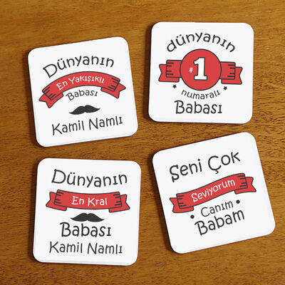 Babalar Gününe Özel 4'lü Bardak Altlığı Seti - 1