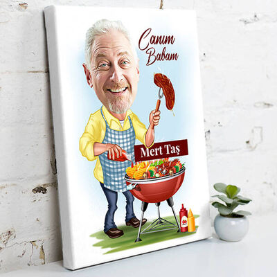 Babamın Mangal Keyfi Karikatürlü Kanvas Tablo - 1