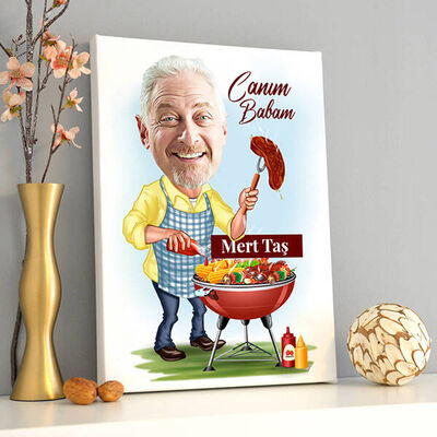 Babamın Mangal Keyfi Karikatürlü Kanvas Tablo - 2