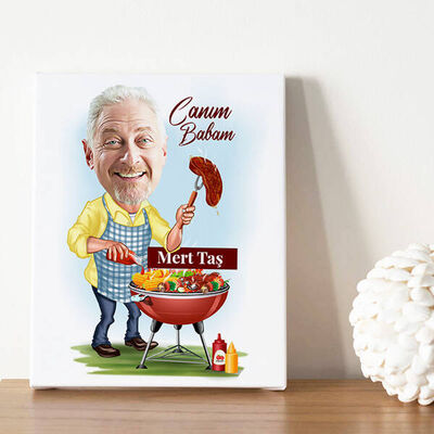 Babamın Mangal Keyfi Karikatürlü Kanvas Tablo - 3