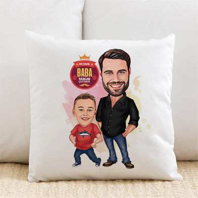 Babasını Çok Seven Erkek Çocuk Karikatürlü Yastık - 1