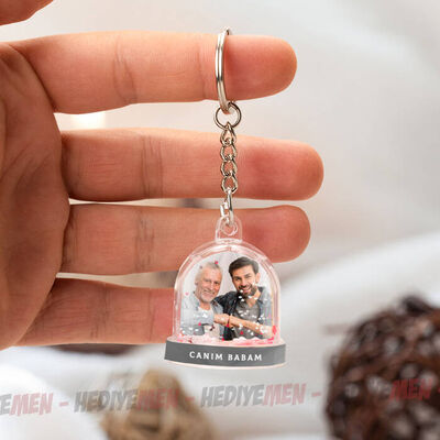 Babaya Hediye Fotoğraflı Kar Küresi Anahtarlık - 1