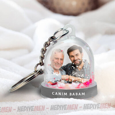 Babaya Hediye Fotoğraflı Kar Küresi Anahtarlık - 2