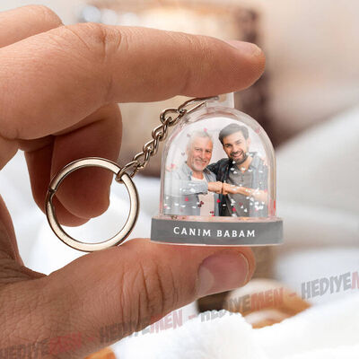 Babaya Hediye Fotoğraflı Kar Küresi Anahtarlık - 3