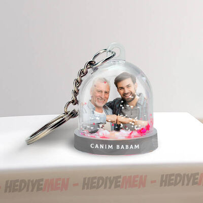 Babaya Hediye Fotoğraflı Kar Küresi Anahtarlık - 4