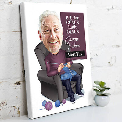 Babaya Özel Karikatürlü Esprili Kanvas Tablo - 1
