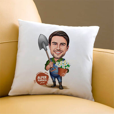 Bahçe İşleri Seven Erkek Karikatürlü Yastık - 1