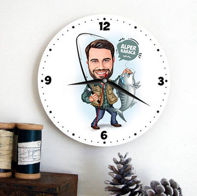 Balık Tutan Erkek Karikatürlü Duvar Saati - 1