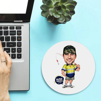 Balık Tutmayı Seven Erkek Karikatürlü Mousepad - 1