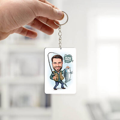 Balıkçı Erkek Karikatürlü Anahtarlık - 1