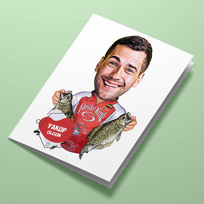 Balıkçı Erkek Karikatürlü Tebrik Kartı - 1